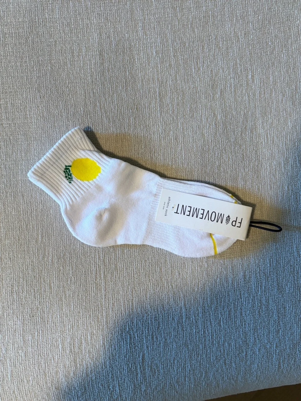 Free People Fruity Frolic Lemon Ankle Socks White Crew Retro Movement NEW NWT